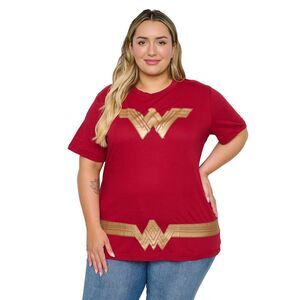 Women's Plus Size Wonder Woman Halloween Costume T-Shirt Tee Red Gold DC Comics